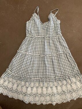 Jessica Simpson Light Blue and White Gingham Spaghetti Strap Dress